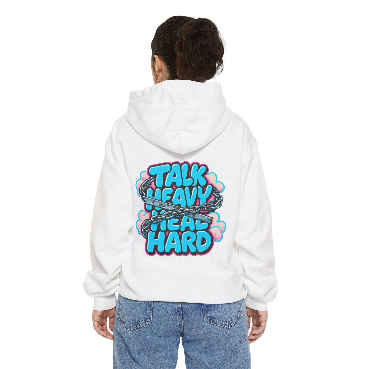 Talk Heavy, Heal Hard Hoodie — Graphic Mindoura Pullover